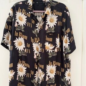 All Saints Black Floral 'In Bloom' Short-Sleeve Button-Up Shirt